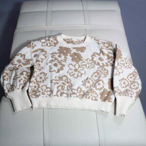 EUC Altar'd State Flower Sweater, XS, Brown and White